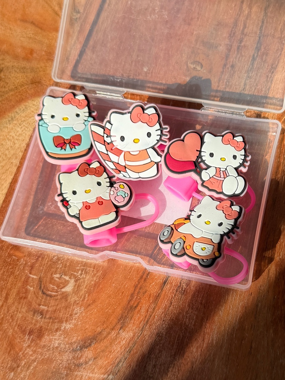 Hello Kitty Pink, White and Coral Cartoon Rubber Straw Covers Set of 5